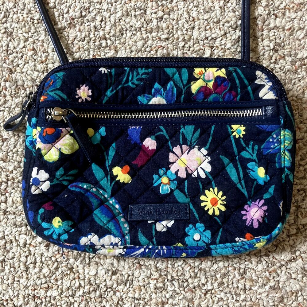 Vera Bradley Moonlight Garden Small Crossbody Bag Colorful Blue Floral Quilted